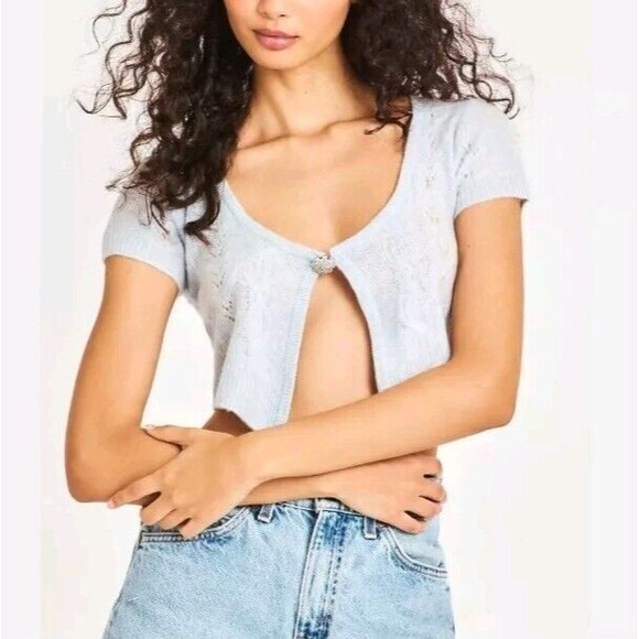NWT LoveshackFancy Elba Crop Lightweight Cashmere Cardigan Shrug Ivory Small - Picture 10 of 10